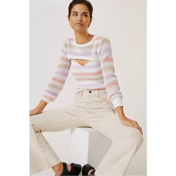 NEW Anthropologie Striped Shrug & Sleeveless Sweater Tank Top 2P Set Plus 3X - Picture 6 of 9